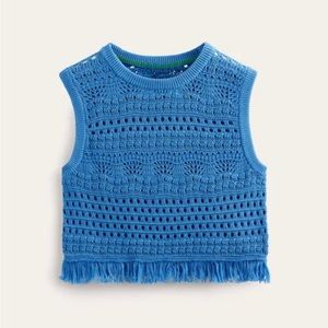 Biden - Cropped Fringe Crochet Vest - Blue - Size S - NWT